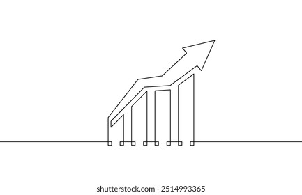 Un dibujo de línea continua de icono de gráfico. Vector de ilustración de flecha creciente hacia arriba. arte de una sola línea de gráfico de barras. Símbolo de signo de crecimiento empresarial