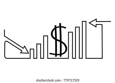One continuous line drawing of graph icon isolated on white background. EPS10 vector illustration for banner, web, design element, template, postcard. Growing graph, chart image.
