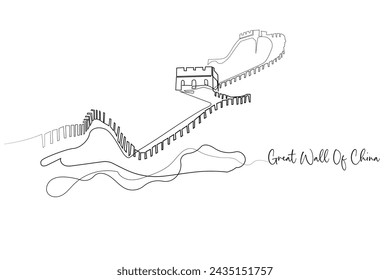 one continuous line drawing of the great wall of china.one line drawing of the buildings of the great wall of china.icon of the great wall of china drawn in single line vector