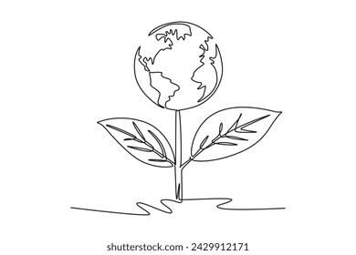 One continuous line drawing of  green technology concept. Doodle vector illustration in simple linear style.