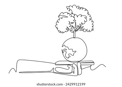 One continuous line drawing of  green technology concept. Doodle vector illustration in simple linear style.