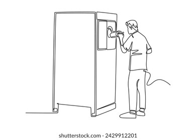 One continuous line drawing of  green technology concept. Doodle vector illustration in simple linear style.