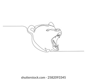 One continuous line drawing of grizzly kodiak bear. single line of brown bear drawing. editable stroke