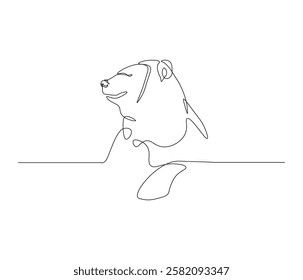 One continuous line drawing of grizzly kodiak bear. single line of brown bear drawing. editable stroke