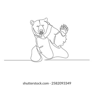 One continuous line drawing of grizzly kodiak bear. single line of brown bear drawing. editable stroke