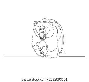 One continuous line drawing of grizzly kodiak bear. single line of brown bear drawing. editable stroke