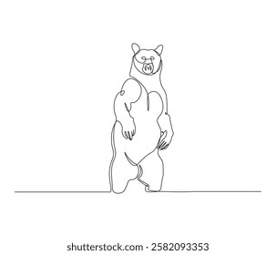 One continuous line drawing of grizzly kodiak bear. single line of brown bear drawing. editable stroke