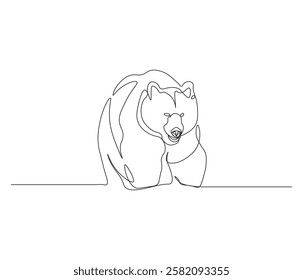 One continuous line drawing of grizzly kodiak bear. single line of brown bear drawing. editable stroke