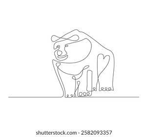 One continuous line drawing of grizzly kodiak bear. single line of brown bear drawing. editable stroke