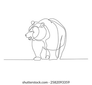 One continuous line drawing of grizzly kodiak bear. single line of brown bear drawing. editable stroke