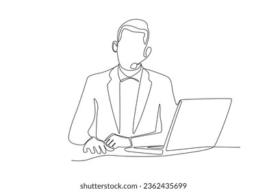 One continuous line drawing group of male customer service
