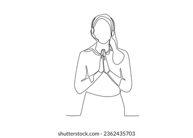 Un grupo de dibujo de línea continua de servicio al cliente femenino es dar la bienvenida a los clientes que llegan
