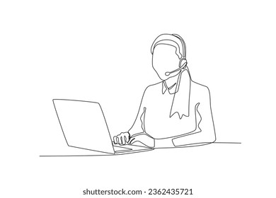 One continuous line drawing group of customer service woman looking at customer data
