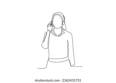 One continuous line drawing group of female customer service is contacting a customer
