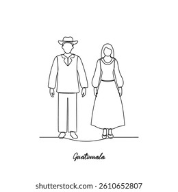 One continuous line drawing of Guatemala traditional clothes vector illustration. North America traditional clothes concept in simple linear style. Fashion and beauty for educational and asset purpose