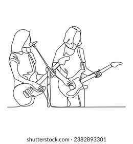 One continuous line drawing of guitarist vector illustration. Guitarist illustration simple linear style vector concept. Music player design suitable for your asset design.