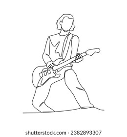 One continuous line drawing of guitarist vector illustration. Guitarist illustration simple linear style vector concept. Music player design suitable for your asset design.