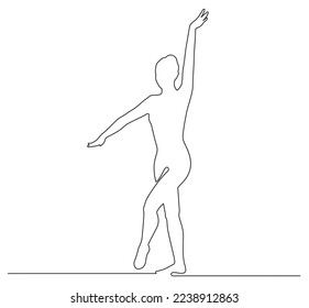 One continuous line drawing of gymnast girl. Silhouette girl engaged in gymnastics. Floor exercise performer in leotard. Modern Dynamic single continuous line draw design vector illustration