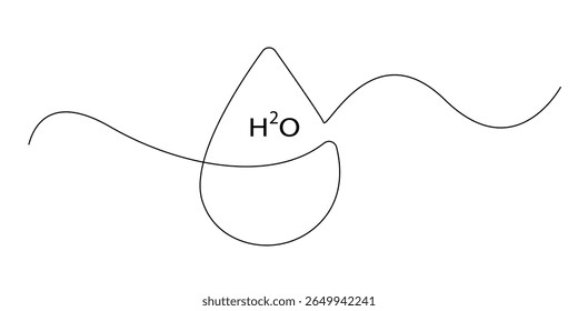 un dibujo de línea continua de H2O. una sola línea de gota de agua con señal de escritura H2O de ambiente, aire, agua. arte de línea eps 10