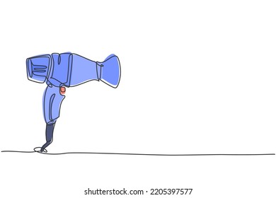One continuous line drawing of hair dryer electric home appliance. Woman electricity stuff household tools template concept. Trendy single line draw design vector graphic illustration
