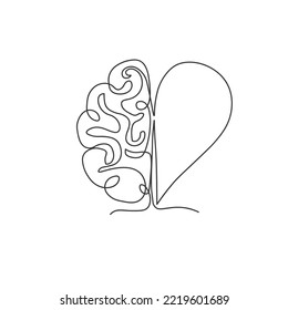 One continuous line drawing half human brain   love heart shape logo icon
