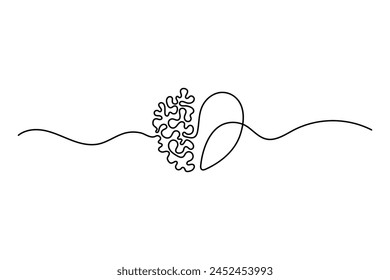 One continuous line drawing of half of a human brain and love in the shape of a heart logo icon. Philosophical of love and reason. Vector graphics post.