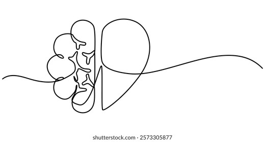 One continuous line drawing of half human brain and love heart shape logo icon. Psychological split affection logotype symbol template concept. Trendy single line draw design vector illustration.