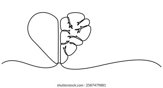 One continuous line drawing of half of a human brain and love in the shape of a heart logo icon. Philosophical of love and reason. Vector graphics post, One line drawing of half of a human brain style