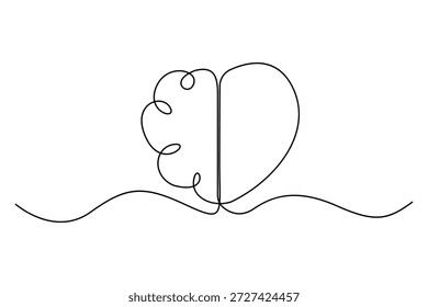 Un dibujo de línea continua de la mitad del cerebro humano y el corazón concepto de amor Ilustración vectorial
