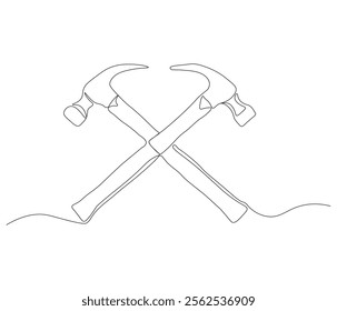 One continuous line drawing of hammer. Single line of hammer vector illustration

