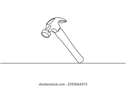 One continuous line drawing of hammer. Single line of hammer vector illustration, Hammer outline modern illustration. One line drawing of isolated vector object hammer.