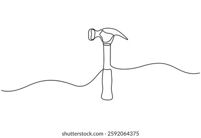 One continuous line drawing of hammer. Single line of hammer vector illustration, Hammer outline modern illustration. One line drawing of isolated vector object hammer.