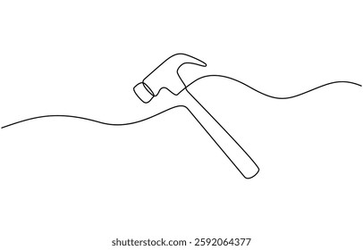 One continuous line drawing of hammer. Single line of hammer vector illustration, Hammer outline modern illustration. One line drawing of isolated vector object hammer.