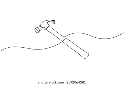 One continuous line drawing of hammer. Single line of hammer vector illustration, Hammer outline modern illustration. One line drawing of isolated vector object hammer.