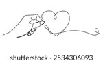 one continuous line drawing of a hand holding a heart.one continuous line drawing of a hand holding a heart.single line vector illustration.isolated white background