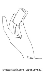 One continuous line drawing of hand hold something. Single line hand drawn style vector illustration for business or education advertisement