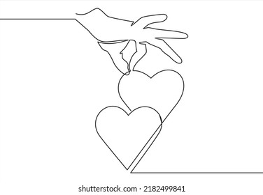 One continuous line drawing of hand holding heart.vector illustration