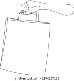 Un dibujo continuo de la bolsa de mano. Concepto de compras. Compras de vacaciones. Ilustración vectorial aislada en fondo blanco.
