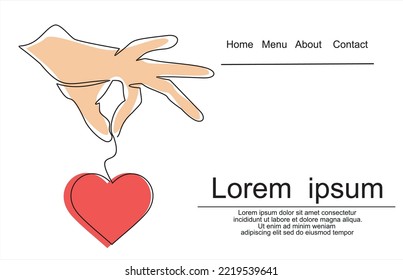 One continuous line drawing of hand holding heart.vector illustration