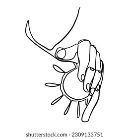 One continuous line drawing of a hand cream back with sun cream. Summer, sun and spf protection.