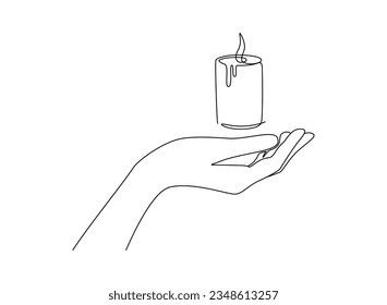 One continuous line drawing hand holding candle  Symbol prayer   church concept in simple linear style  Editable stroke  Doodle outline vector illustration