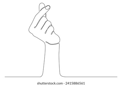 One continuous line drawing of hand. love pose korean. Doodle outline art line vector illustration.