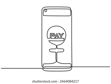 one continuous line drawing of hand hold Smartphone and for Online payment concept vector illustration.
