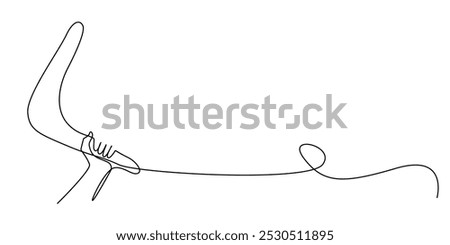 one continuous line drawing of hand throwing boomerang.one line drawing of australian weapon boomerang.one line vector icon of boomerang weapon.single line illustration