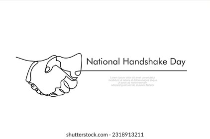 One Continuous line drawing of handshake. line art of national handshake day good for national handshake day celebrate. line art. illustration.