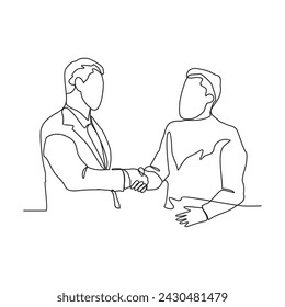One continuous line drawing of  Handshake of two businessmen, partnership concept, Shaking hands to seal a deal. Vector illustration business deal activity in simple linear style vector concept.