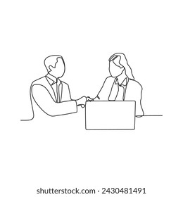 One continuous line drawing of  Handshake of two businessmen, partnership concept, Shaking hands to seal a deal. Vector illustration business deal activity in simple linear style vector concept.