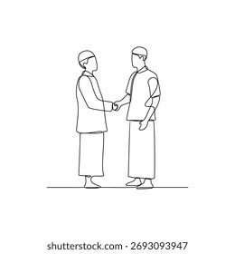 One continuous line drawing of handshake activity vector design illustration. Handshake theme design concept in simple linear continuous line. Great design vector for islamic pray purpose.