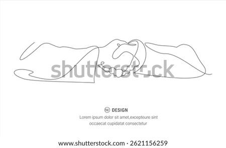 One Continuous line drawing of handshake. line art of national handshake day good for national handshake day celebrate. line art. illustration. Editable stroke.
