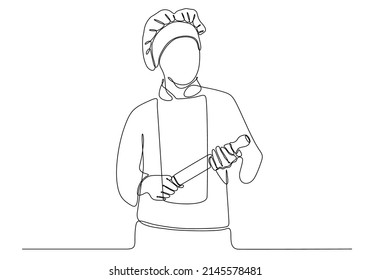 
One continuous line drawing of handsome male chef, in hotel restaurant vector illustration concept hand drawn
